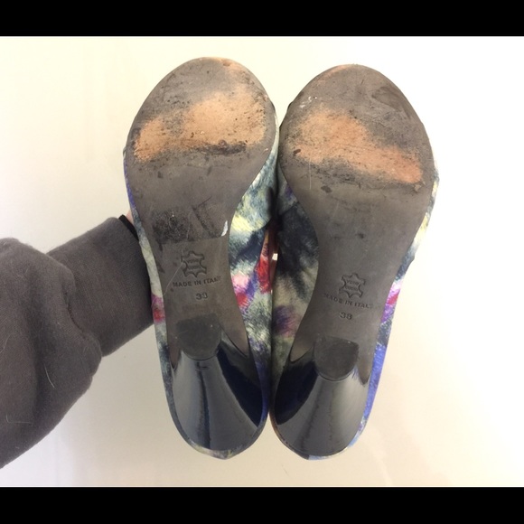 7 Blue Pink Floral High Heels Anthropologie Zara - Picture 7 of 8